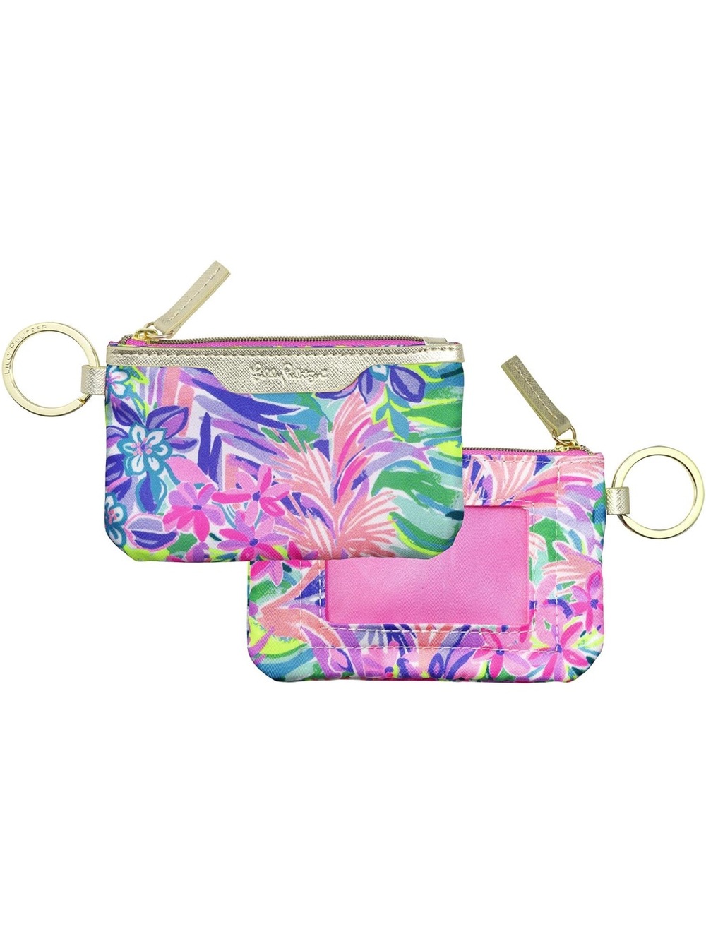 New Lilly Pulitzer Pink Multi Tropical Floral Key Pouch with Gold Hardware